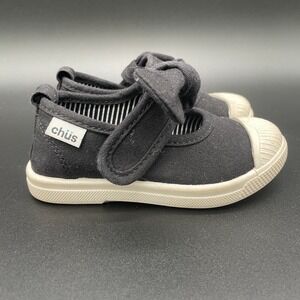 Chus Athena Black Canvas Shoes Hook & Loop US 7.5 EU 24 Bow Toddler New